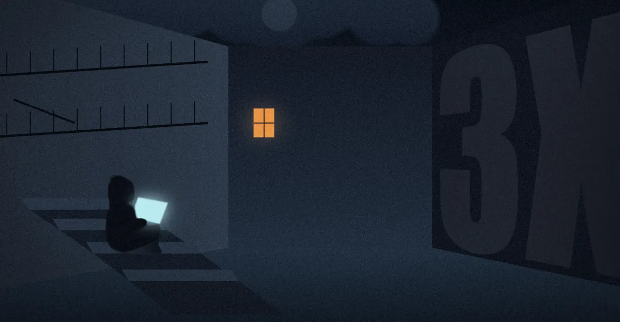 3X developer working on a glowing laptop at night, symbolizing AI-assisted focus, leverage, and productivity.